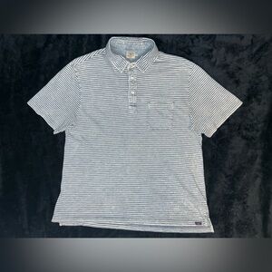 Faherty Movement Polo Shirt Mens XL Blue White Striped Pima Cotton Stretch Fancy